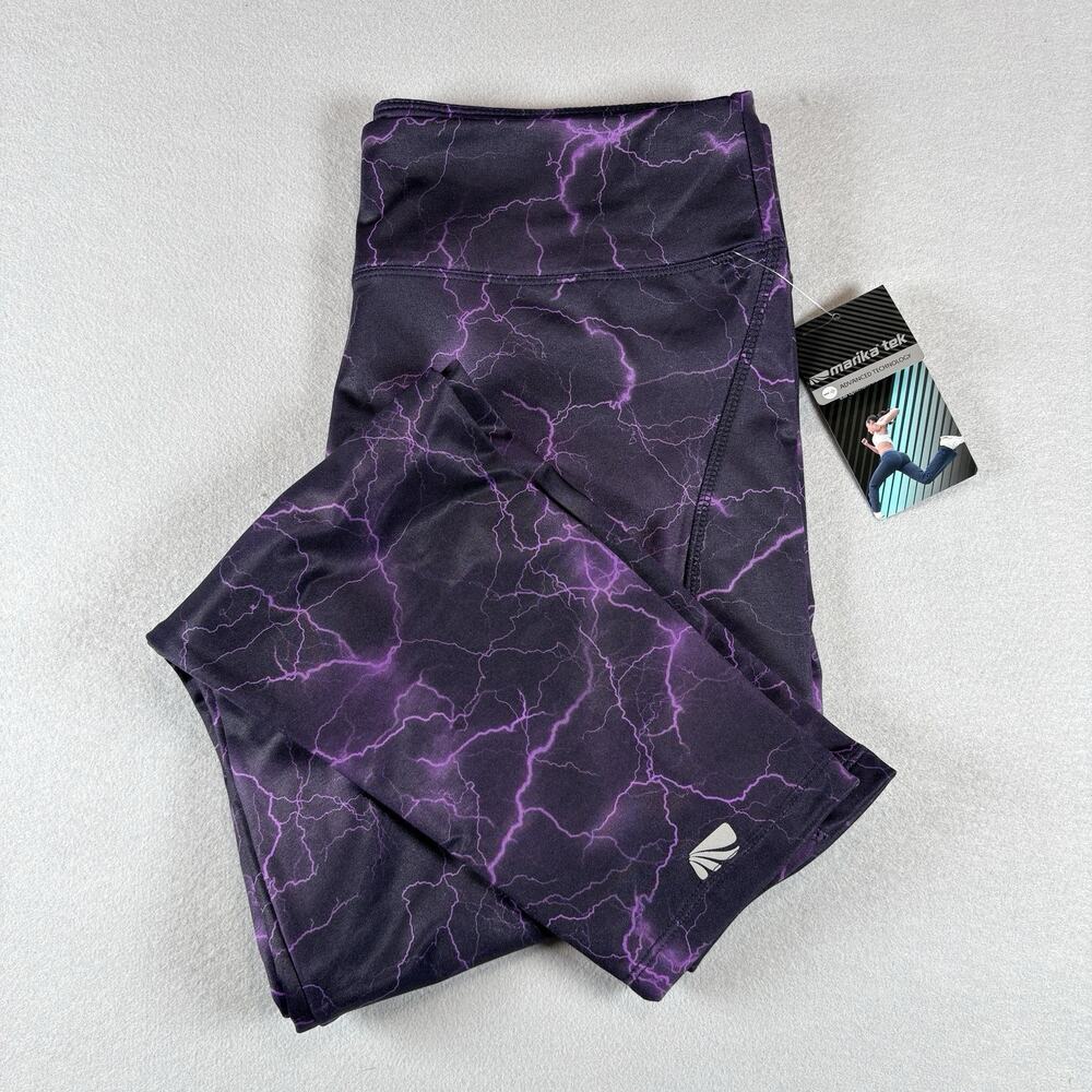 Marika Tech Women's XL Purple Black Marble Print Leggings NWT